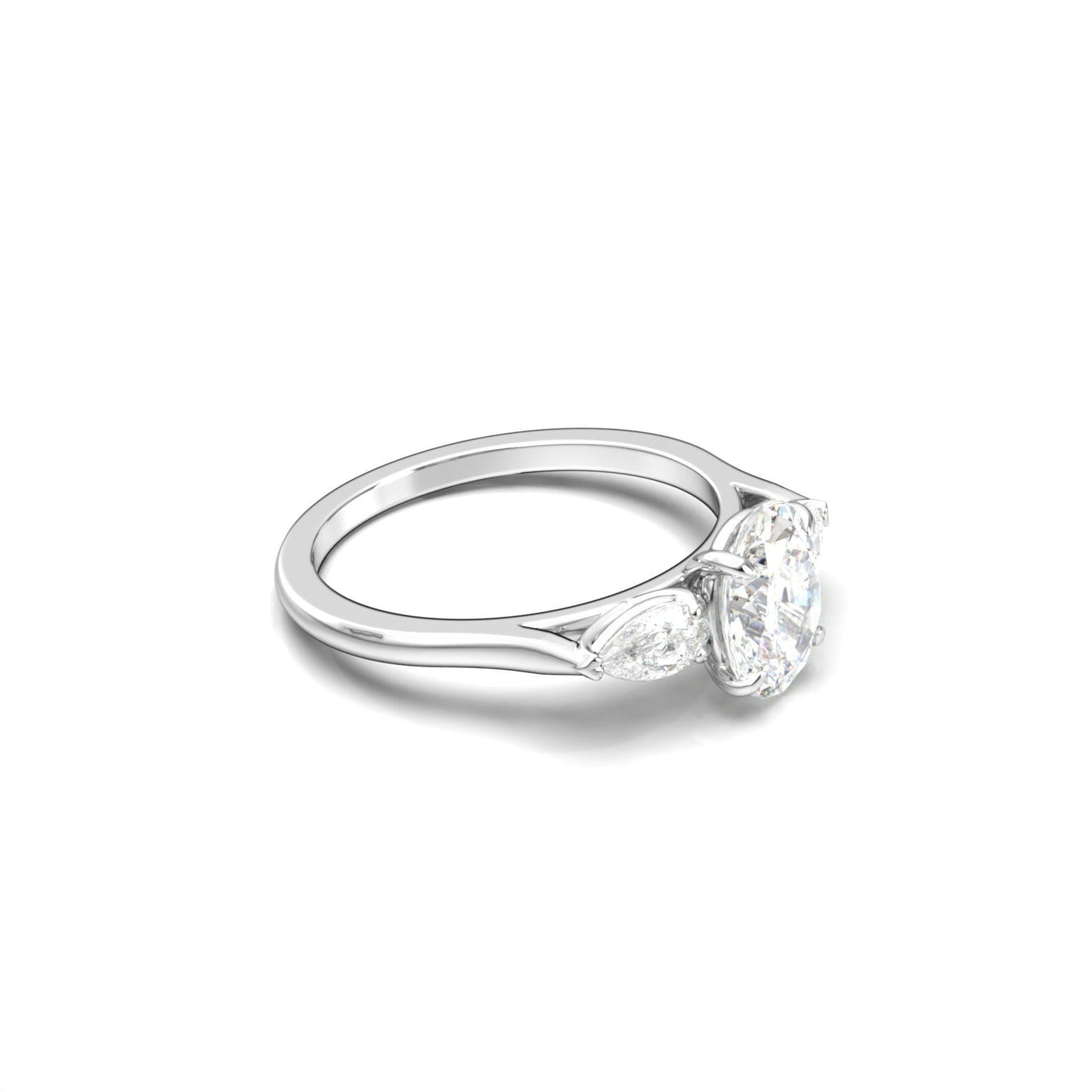 Oval Leaf Setting Diamond Engagement Ring - Moissanite Engagement Rings