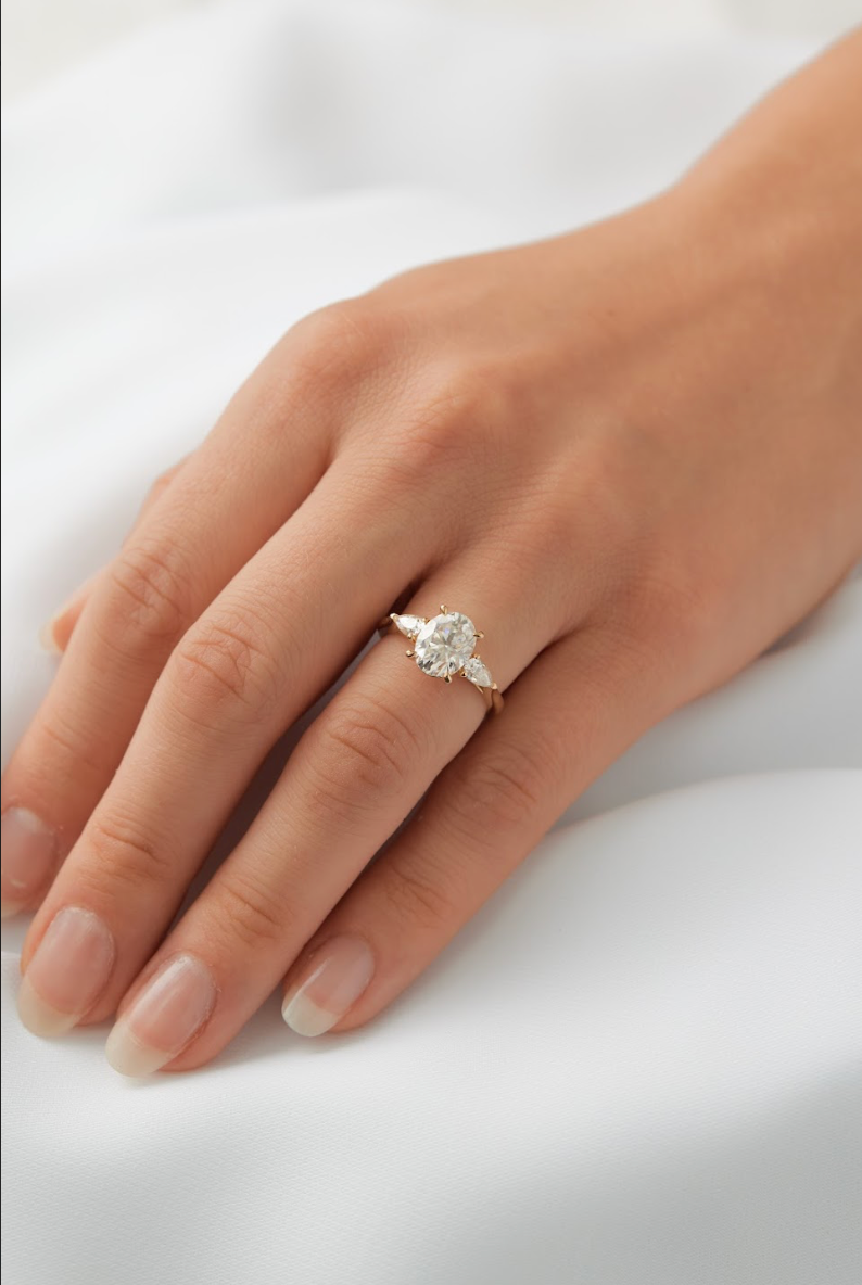 Oval Pear Accent Stones Diamond Engagement Ring - Moissanite Engagement Rings