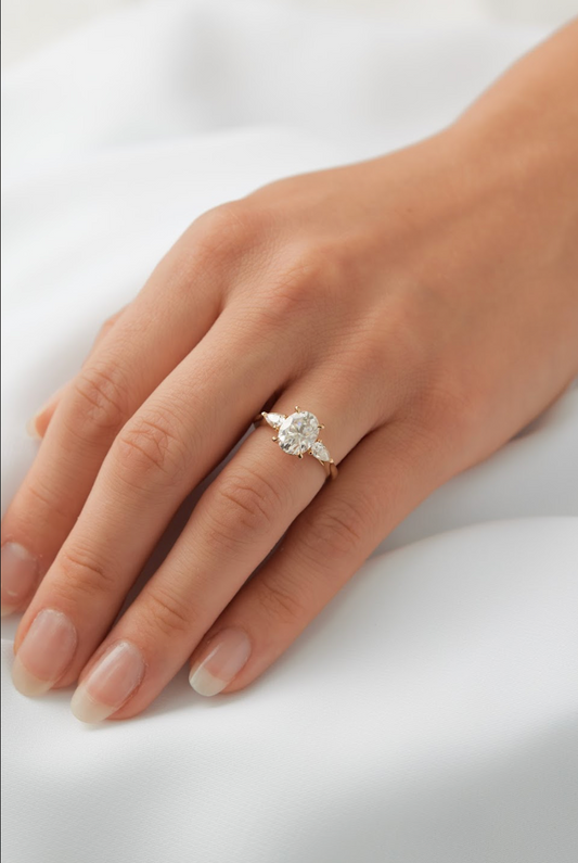 Oval Pear Accent Stones Diamond Engagement Ring - Moissanite Engagement Rings