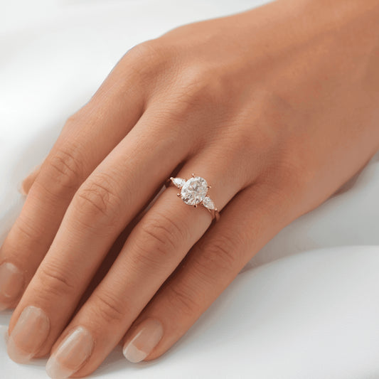 Oval Pear Accent Stones Moissanite Engagement Ring