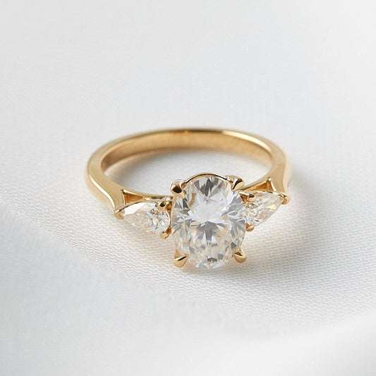 Oval Pear Accent Stones Diamond Engagement Ring - Moissanite Engagement Rings