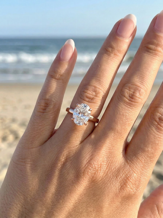 Oval Rose Gold Solitaire Moissanite Engagement Ring