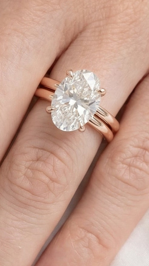 Oval Rose Gold Split Shank Solitaire Moissanite Engagament Ring