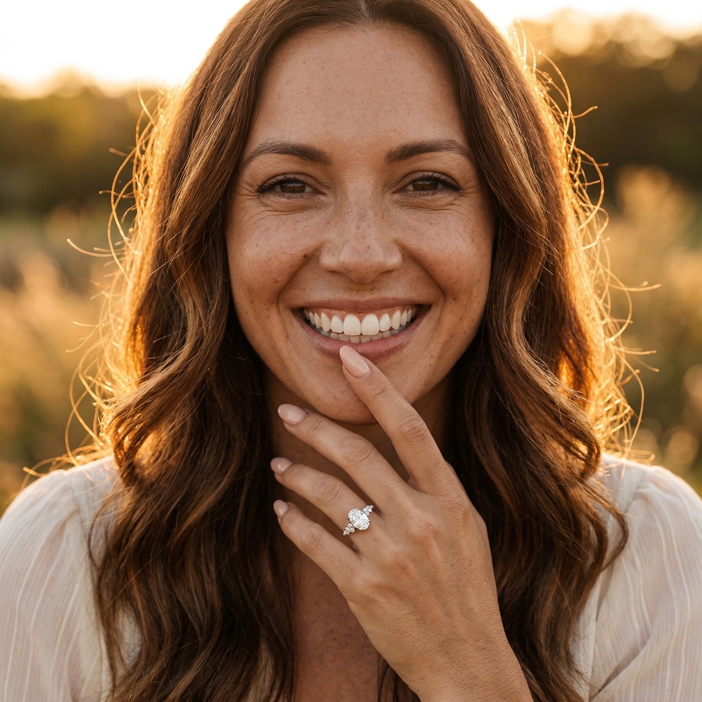 Oval Side Stone Moissanite Engagement Ring - Moissanite Engagement Rings