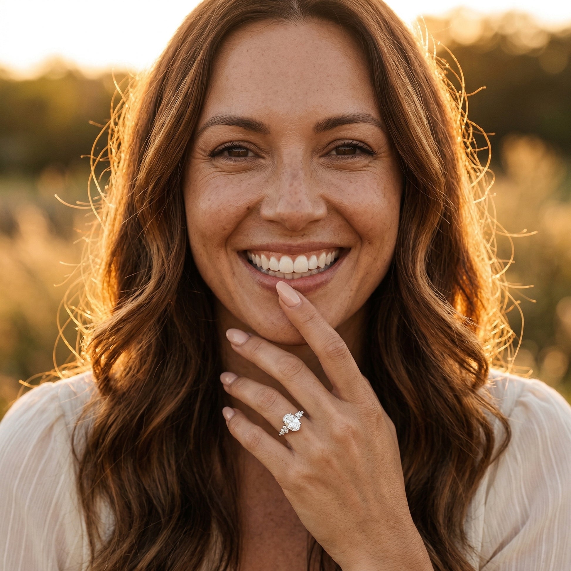Oval Side Stone Moissanite Engagement Ring - Moissanite Engagement Rings