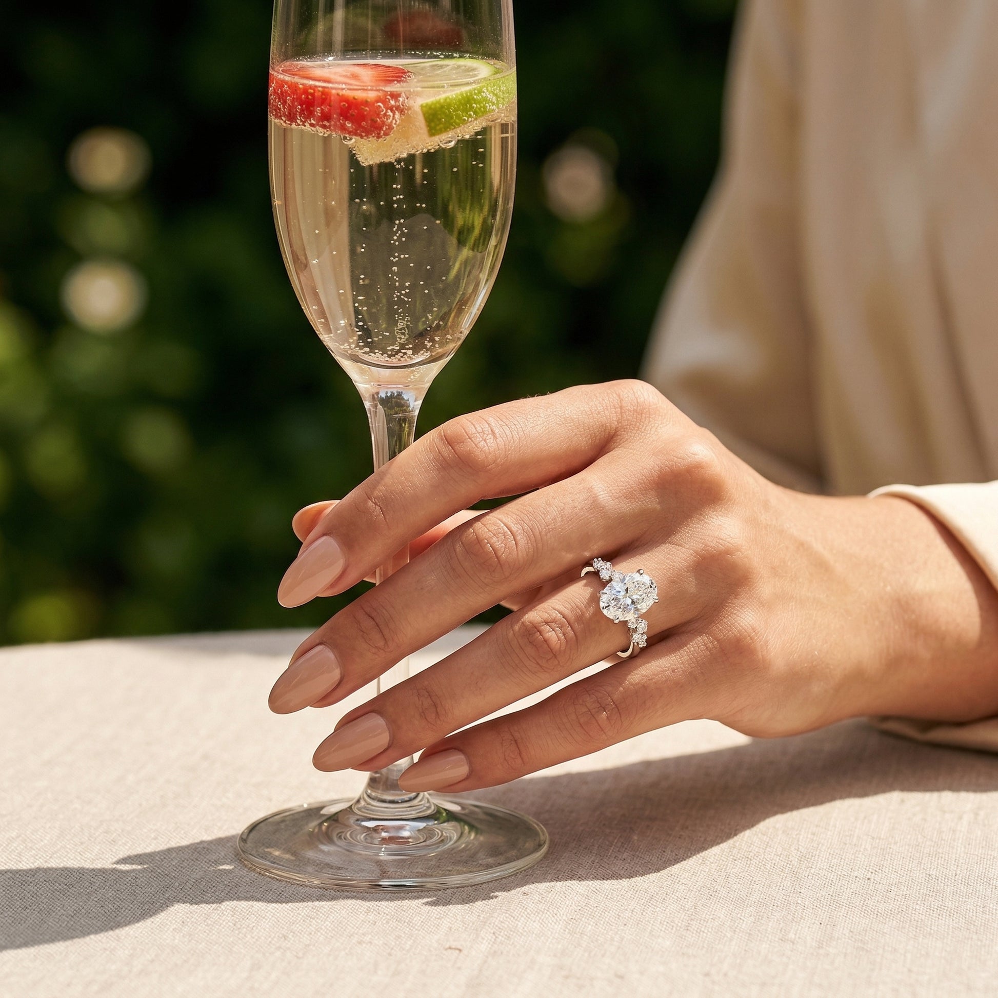 Oval Side Stone Moissanite Engagement Ring - Moissanite Engagement Rings