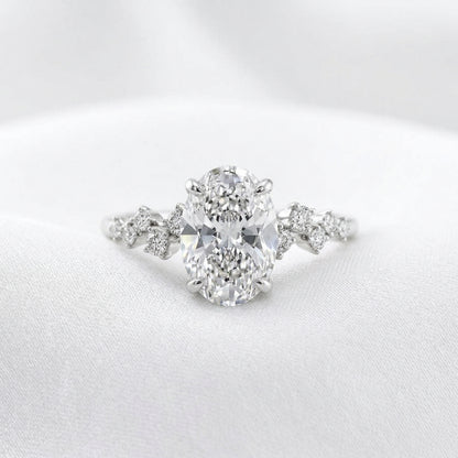 Oval Side Stone Moissanite Engagement Ring - Moissanite Engagement Rings