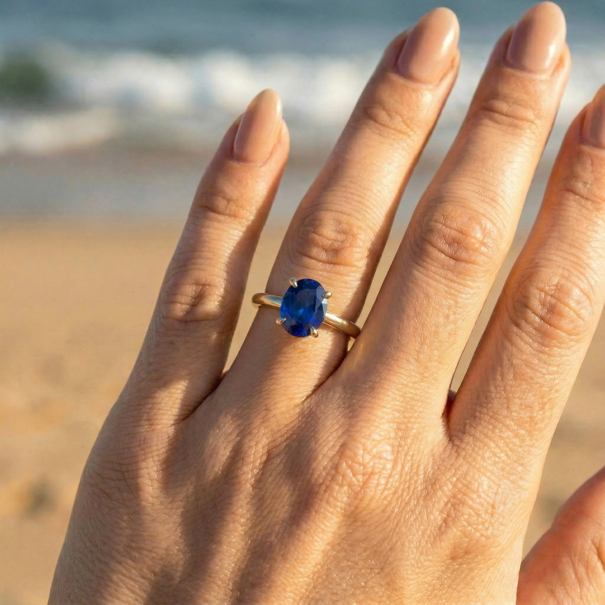 Oval Solitaire Blue Diamond Engagement Ring - Moissanite Engagement Rings