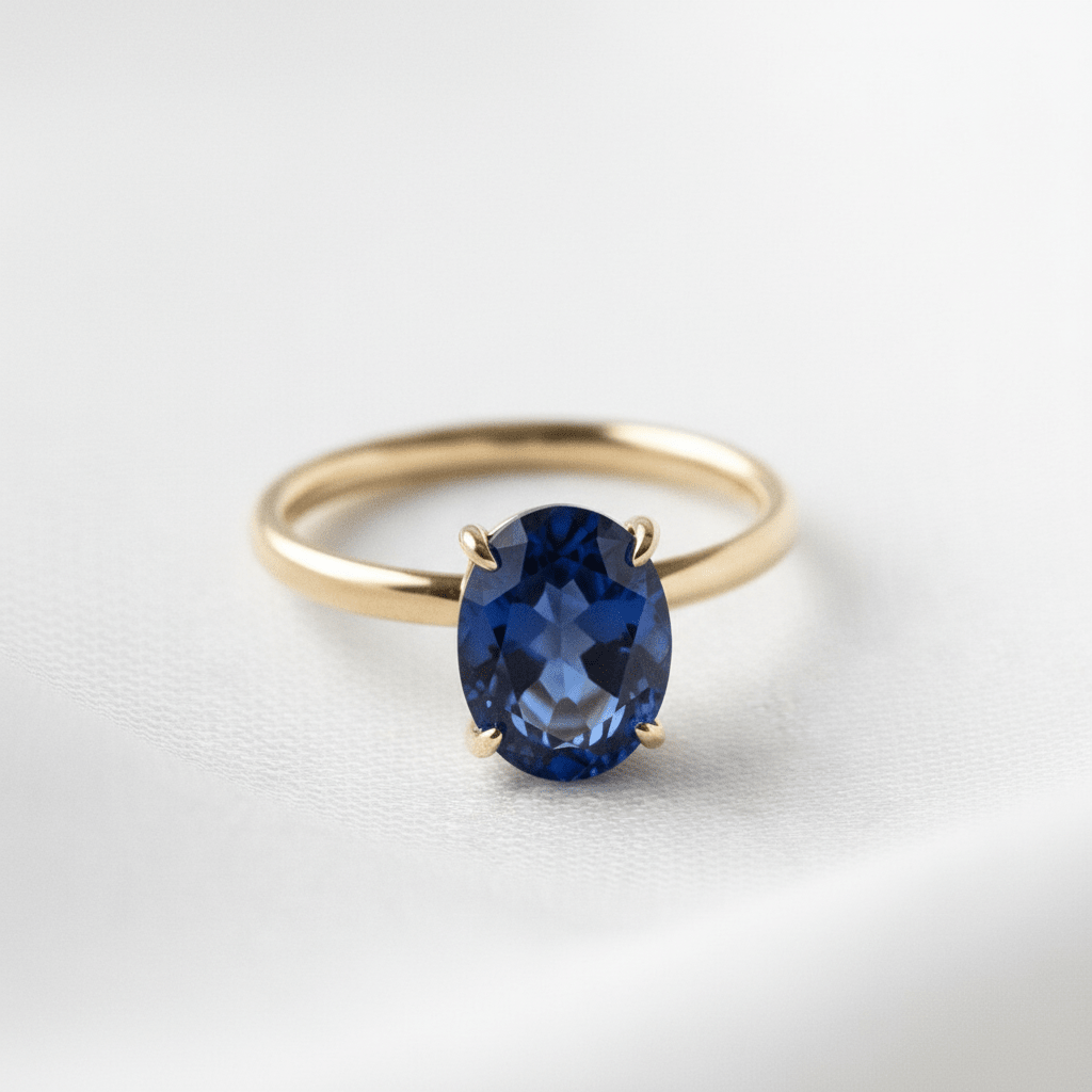 Oval Solitaire Blue Diamond Engagement Ring - Moissanite Engagement Rings
