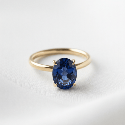 Oval Solitaire Blue Diamond Engagement Ring - Moissanite Engagement Rings