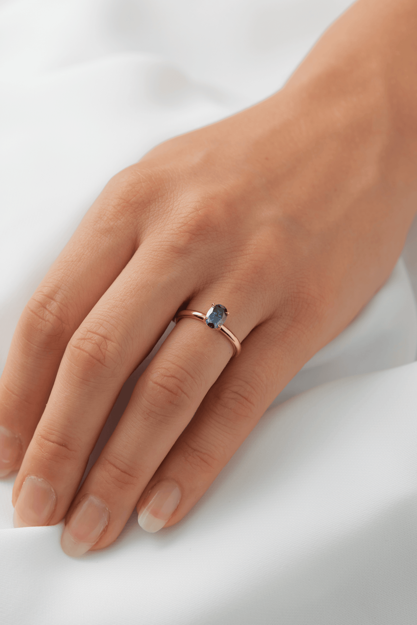 Oval Solitaire Blue Moissanite Engagement Ring - Ready To Ship - Moissanite Engagement Rings