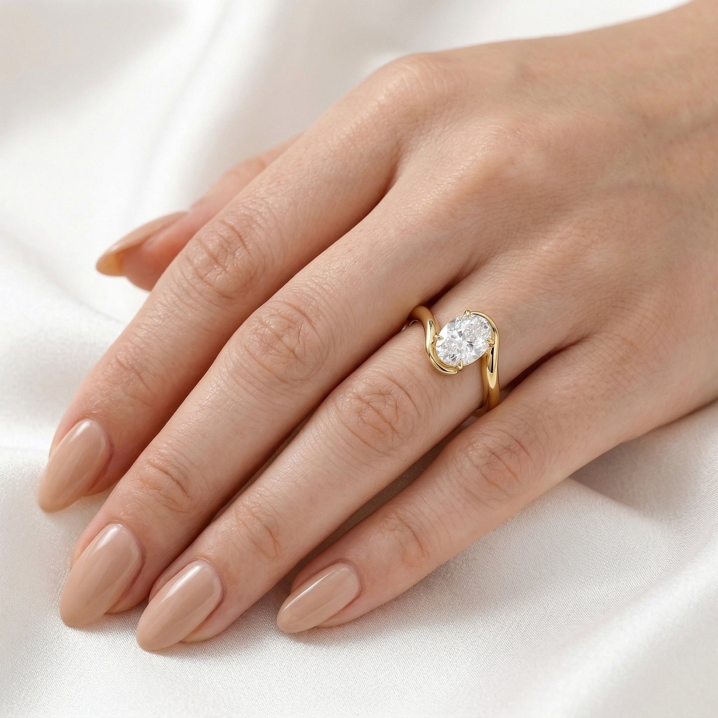 Oval Solitaire Curved Band Moissanite Engagement Ring — Guthrie Jewellery