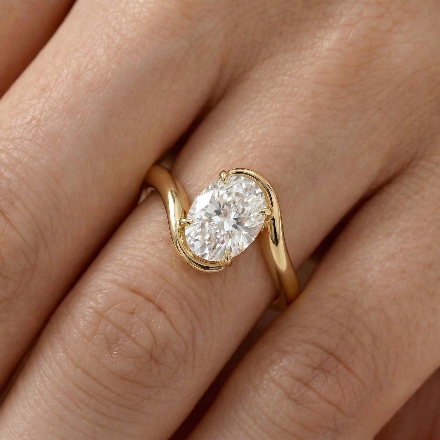 Oval Solitaire Curved Band Moissanite Engagement Ring - Moissanite Engagement Rings