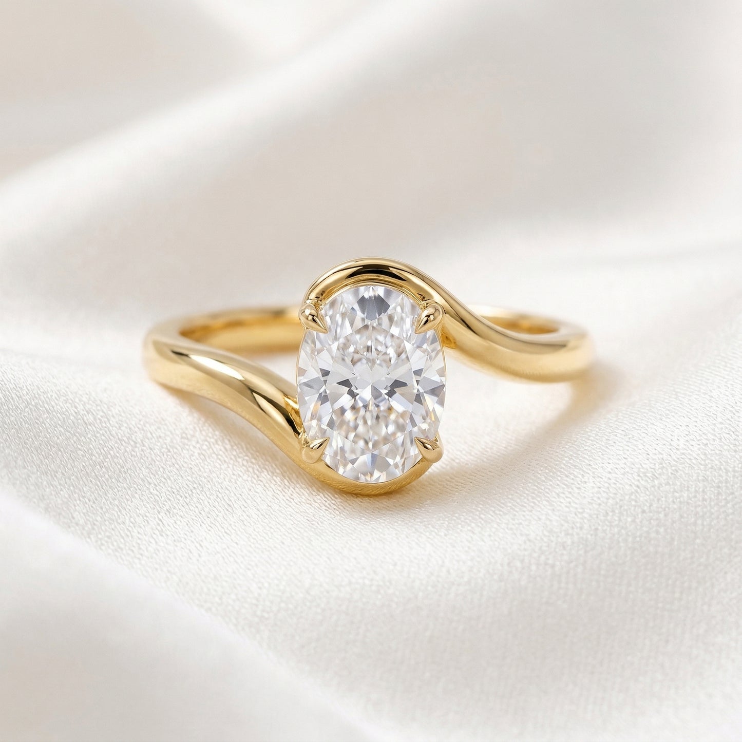 Oval Solitaire Curved Band Moissanite Engagement Ring - Moissanite Engagement Rings