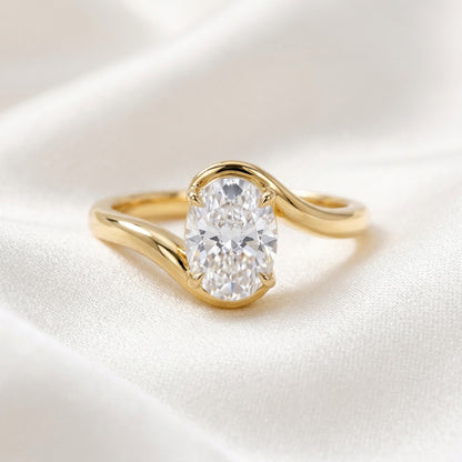 Oval Solitaire Curved Band Moissanite Engagement Ring - Moissanite Engagement Rings