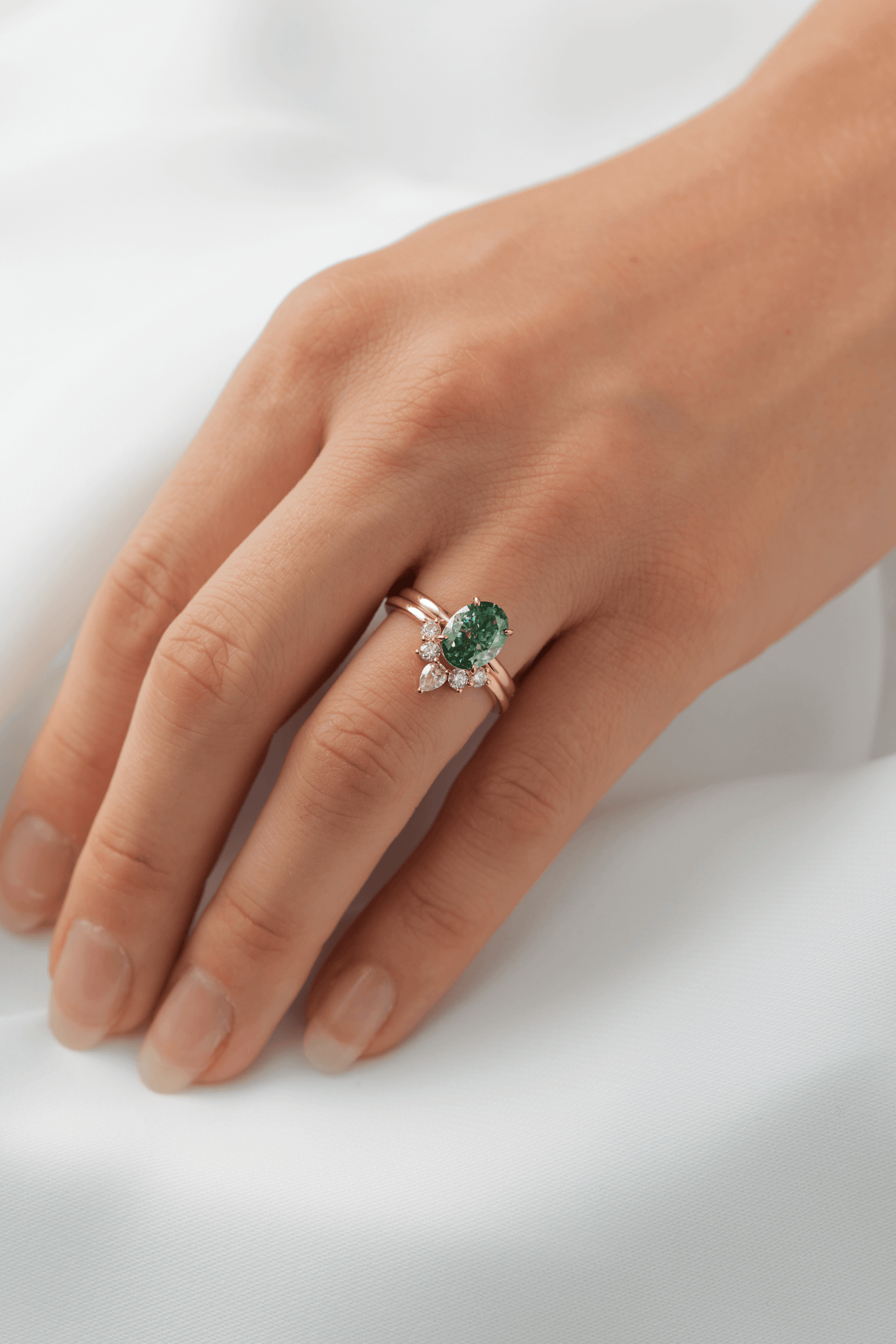 Oval Solitaire Emerald Colour Diamond Engagement Ring - Moissanite Engagement Rings