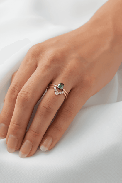 Oval Solitaire Emerald Colour Moissanite Engagement Ring - Moissanite Engagement Rings