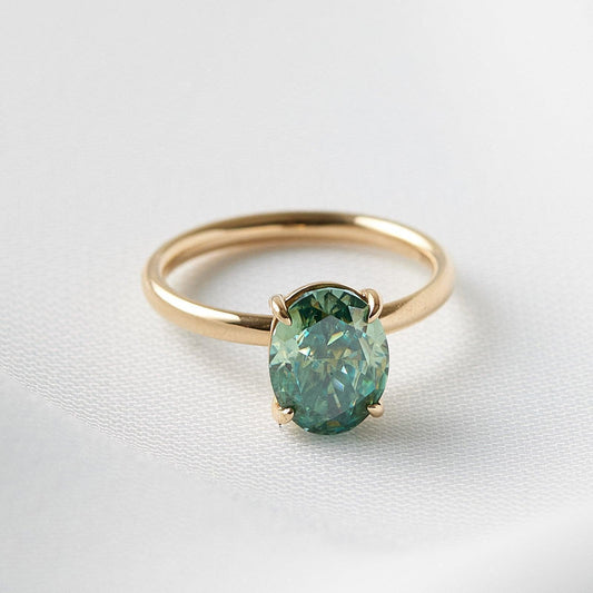 Oval Solitaire Emerald Colour Moissanite Engagement Ring - Moissanite Engagement Rings