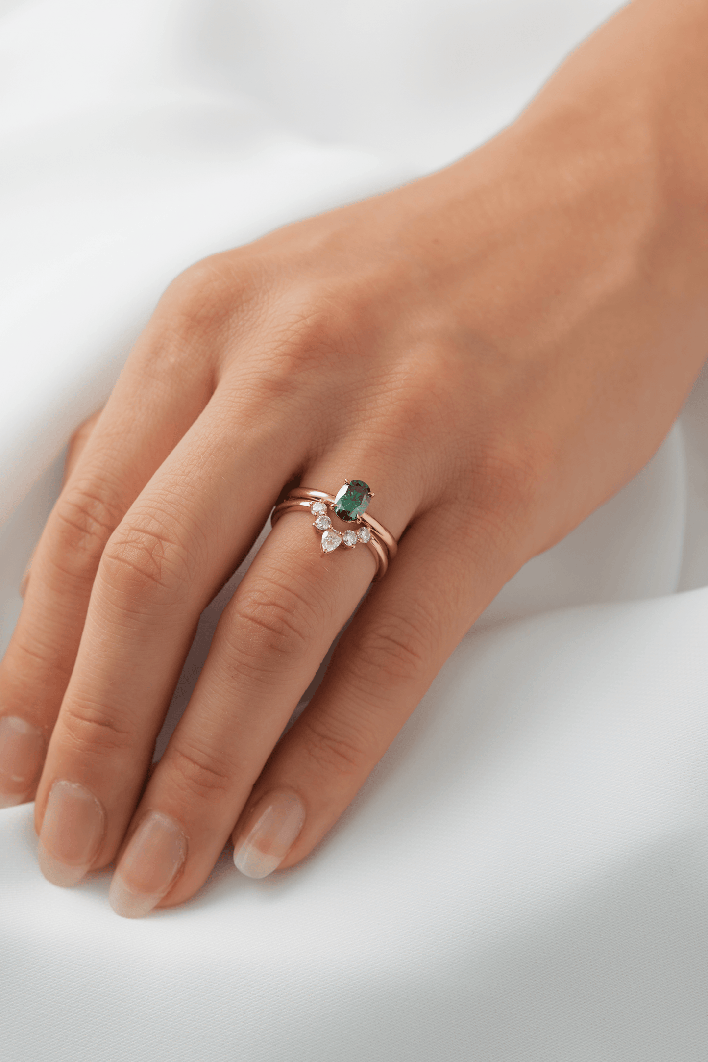 Oval Solitaire Emerald Colour Moissanite Engagement Ring - Ready To Ship - Moissanite Engagement Rings