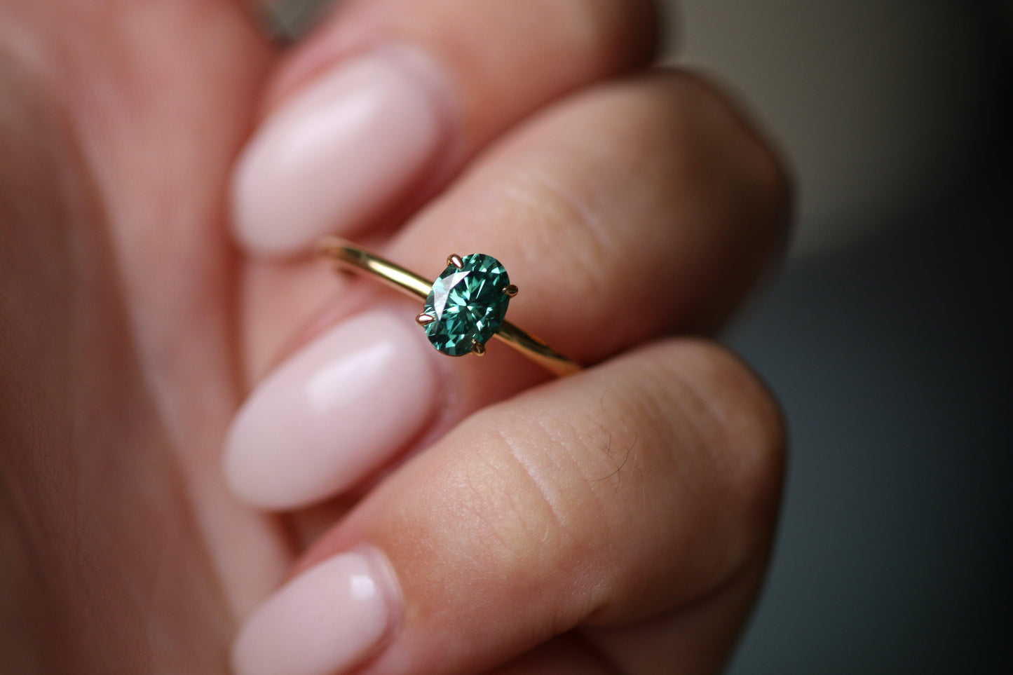 Oval Solitaire Emerald Colour Moissanite Engagement Ring - Ready To Ship - Moissanite Engagement Rings