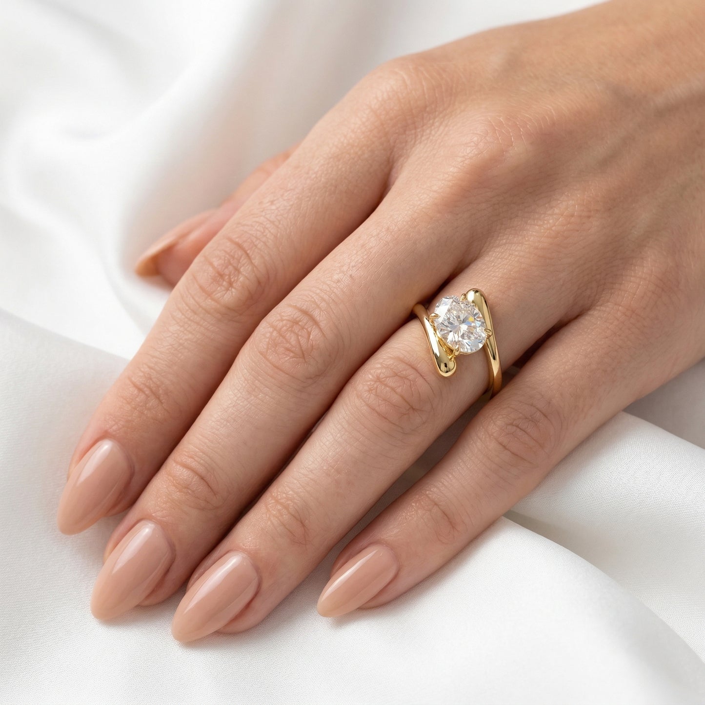 Oval Solitaire with Crossover Band Moissanite Engagement Ring — Guthrie Jewellery