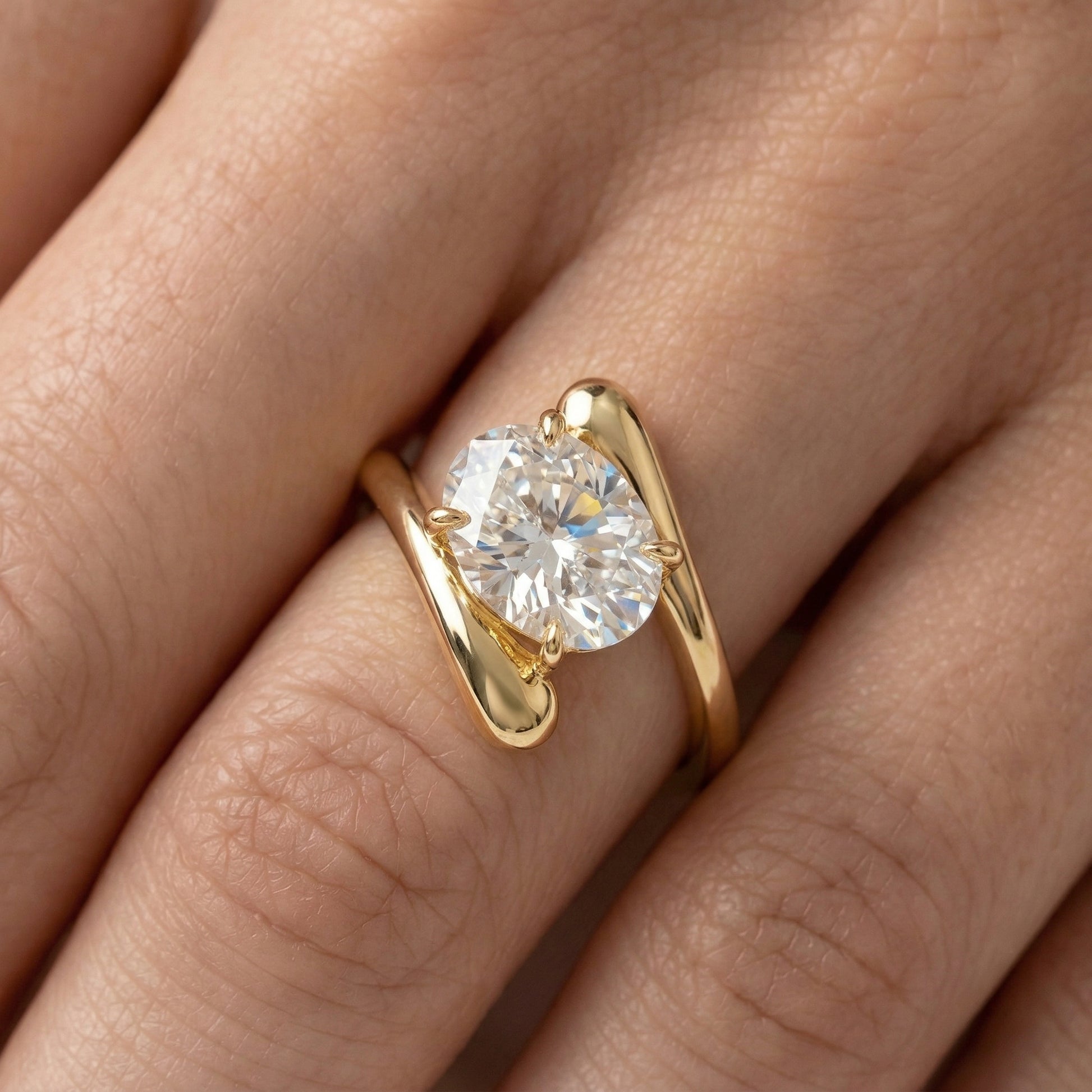 Oval Solitaire with Crossover Band Moissanite Engagement Ring - Moissanite Engagement Rings