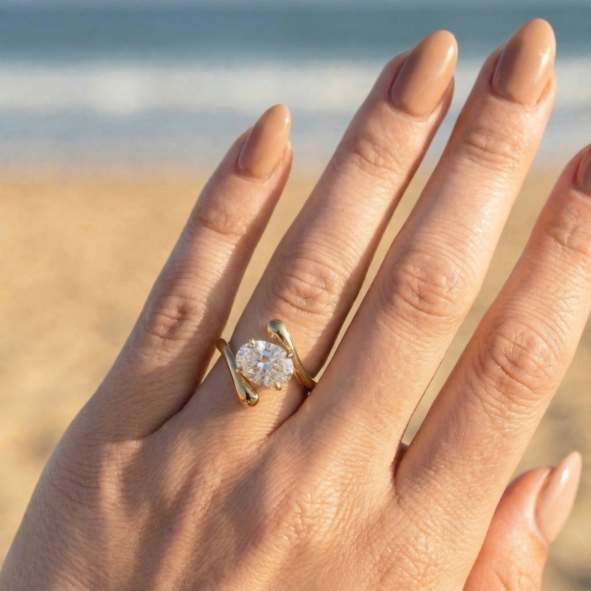 Oval Solitaire with Crossover Band Moissanite Engagement Ring - Moissanite Engagement Rings