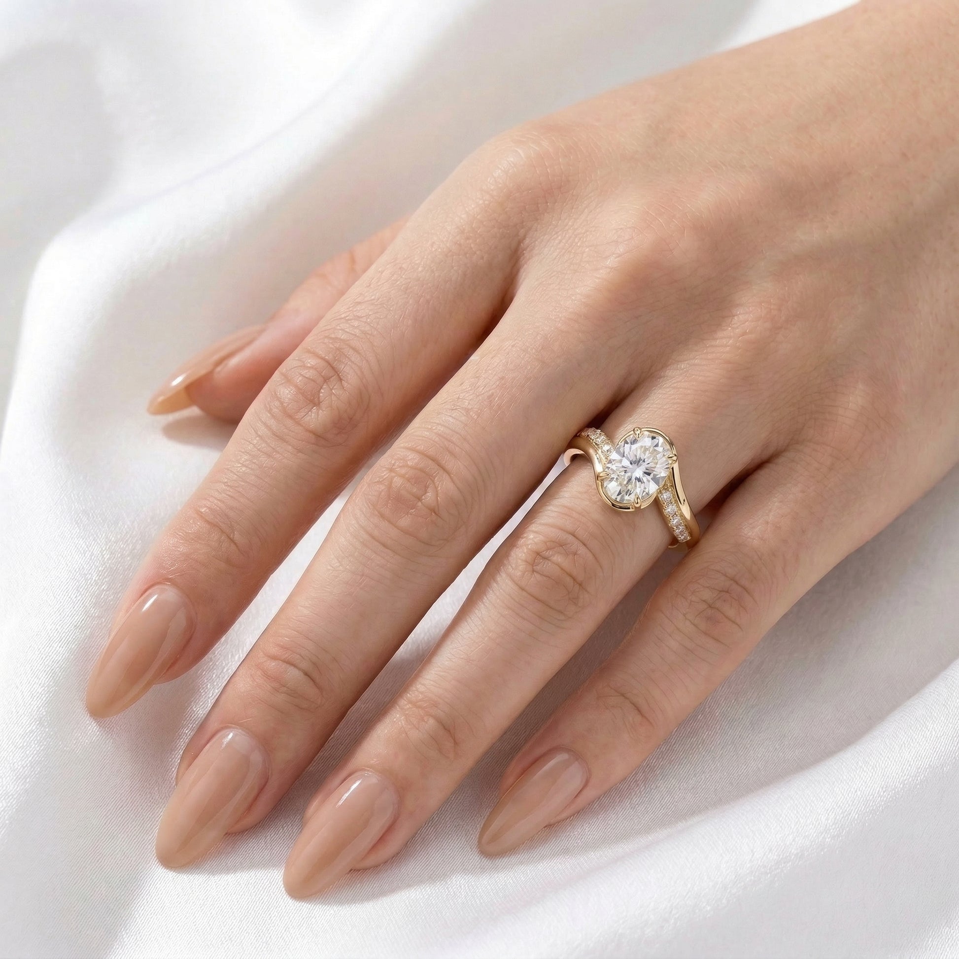 Oval Solitaire with Twisted Pavé Band Moissanite Engagement Ring — Guthrie Jewellery