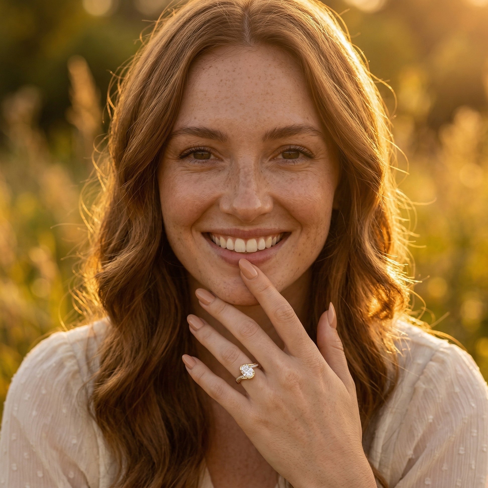 Oval Solitaire with Twisted Pavé Band Moissanite Engagement Ring - Moissanite Engagement Rings