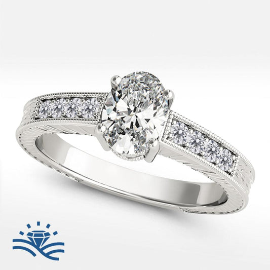 Oval Trellis Half Pavé Moissanite Engagement Ring - Moissanite Engagement Rings