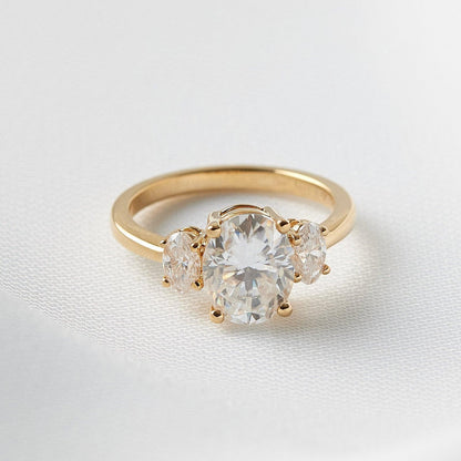Oval Trilogy Oval Setting Diamond Engagement Ring - Moissanite Engagement Rings