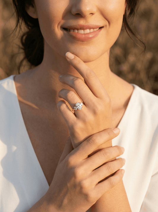 Oval Trilogy Oval Setting Moissanite Engagement Ring - Moissanite Engagement Rings