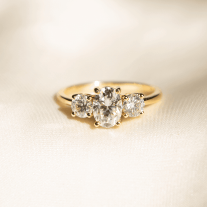 Oval Trilogy Round Setting Moissanite Engagement Ring - Ready To Ship - Moissanite Engagement Rings