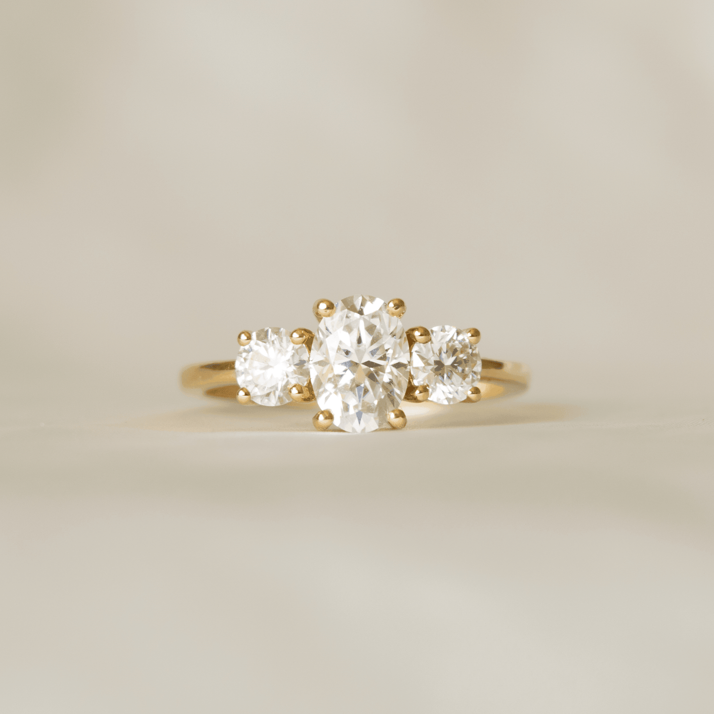 Oval Trilogy Round Setting Moissanite Engagement Ring - Ready To Ship - Moissanite Engagement Rings