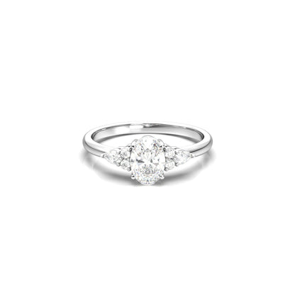 Oval Trio Accent Stones Diamond Engagement Ring - Moissanite Engagement Rings