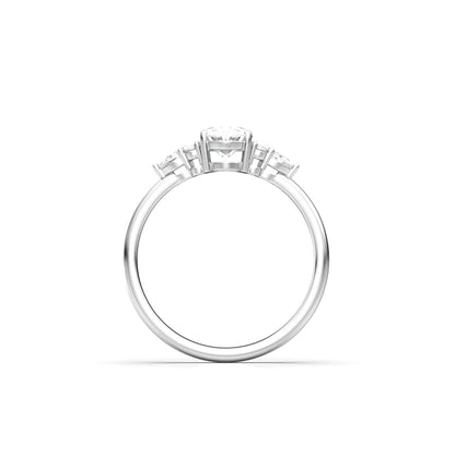 Oval Trio Accent Stones Diamond Engagement Ring - Moissanite Engagement Rings