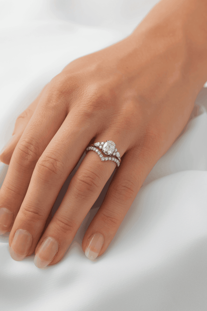 Oval Trio Accent Stones Diamond Engagement Ring - Moissanite Engagement Rings
