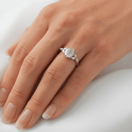 Oval Triple Marquise Accent Stone Moissanite Engagement Ring - Ready To Ship - Moissanite Engagement Rings