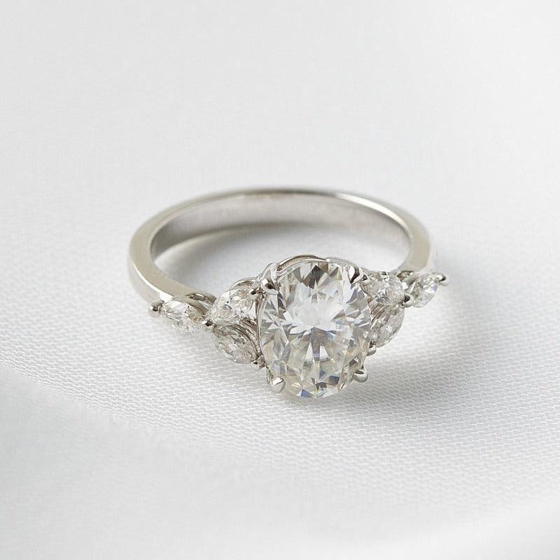 Oval Triple Marquise Accent Stone Moissanite Engagement Ring - Ready To Ship - Moissanite Engagement Rings