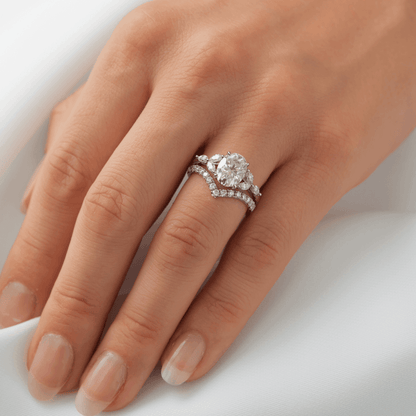 Oval Triple Marquise Accent Stones Diamond Engagement Ring - Moissanite Engagement Rings