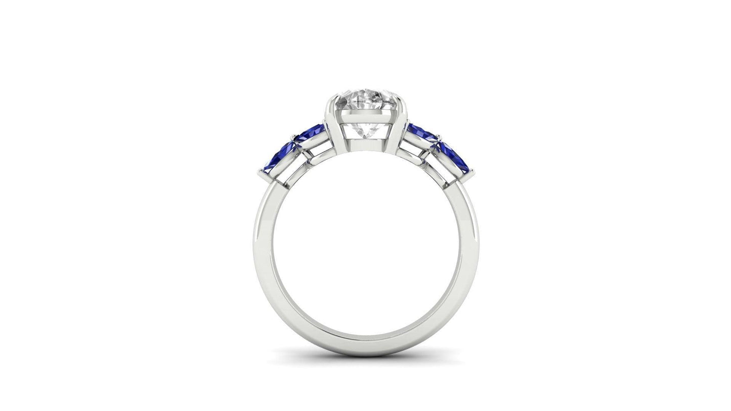 Oval Triple Marquise Accent Stones Blue Moissanite Engagement Ring - Moissanite Engagement Rings