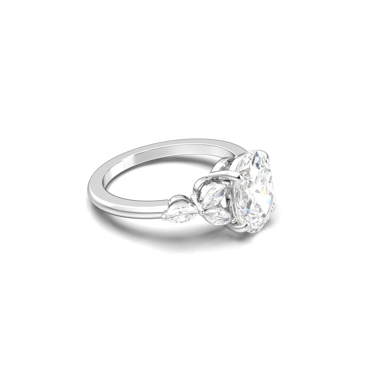 Oval Triple Marquise Accent Stones Diamond Engagement Ring - Moissanite Engagement Rings