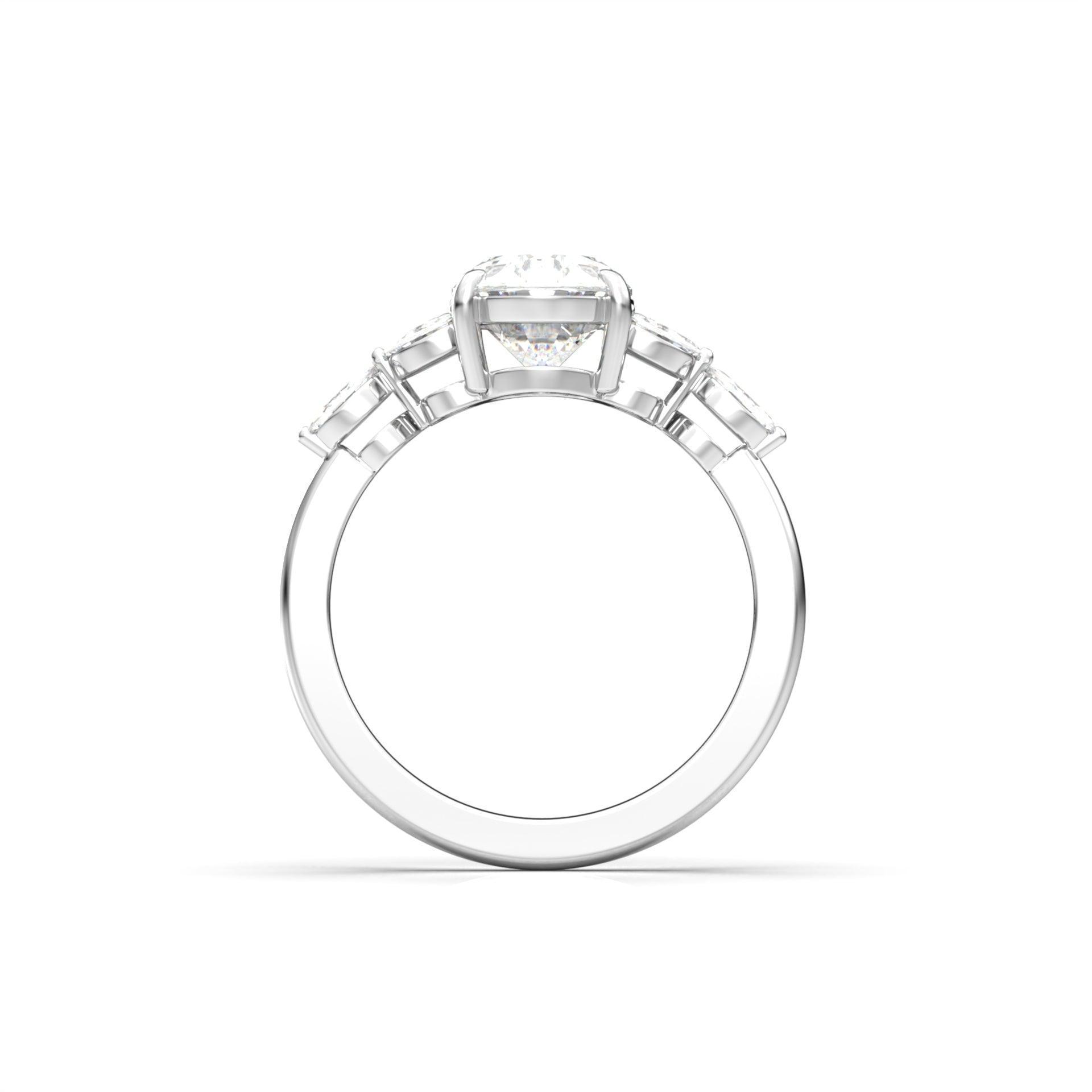 Oval Triple Marquise Accent Stones Diamond Engagement Ring - Moissanite Engagement Rings