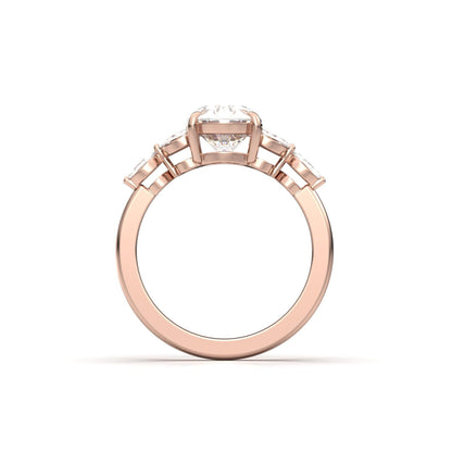 Oval Triple Marquise Accent Stones Diamond Engagement Ring - Moissanite Engagement Rings