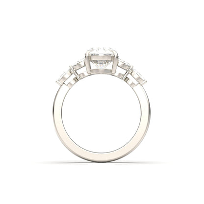 Oval Triple Marquise Accent Stones Diamond Engagement Ring - Moissanite Engagement Rings