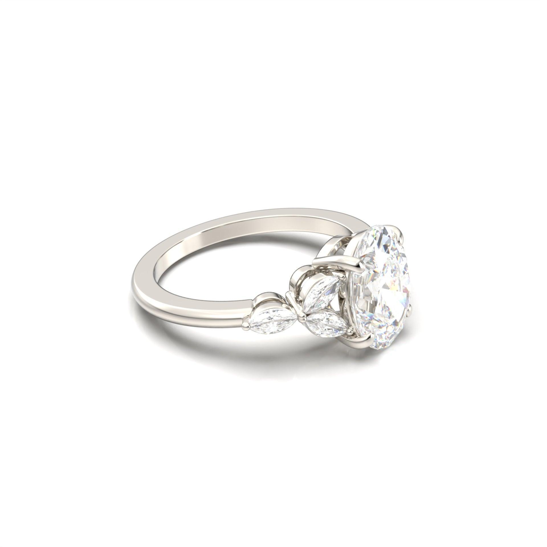 Oval Triple Marquise Accent Stones Diamond Engagement Ring - Moissanite Engagement Rings