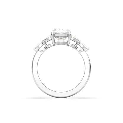 Oval Triple Marquise Accent Stones Diamond Engagement Ring - Moissanite Engagement Rings
