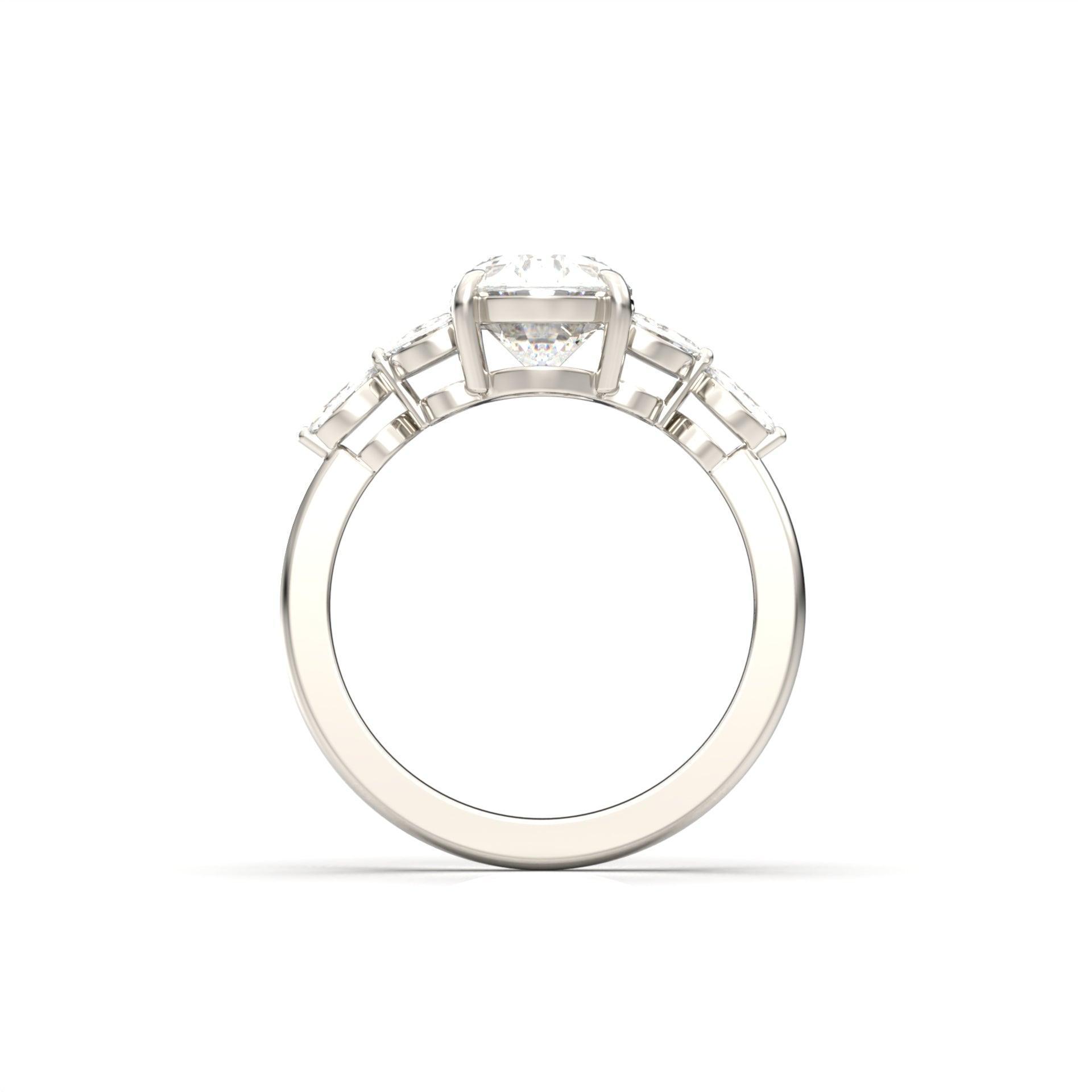 Oval Triple Marquise Accent Stones Moissanite Engagement Ring - Moissanite Engagement Rings