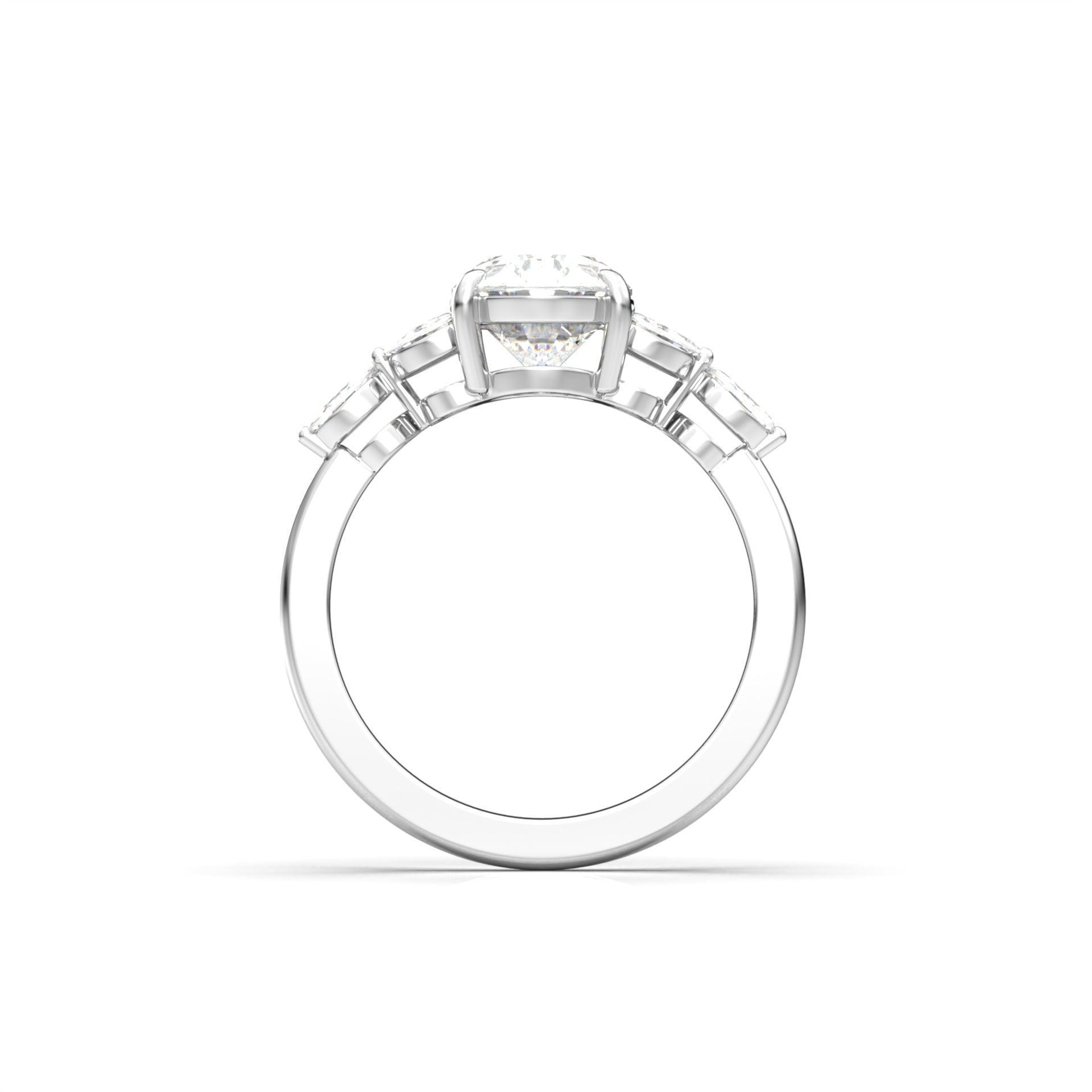 Oval Triple Marquise Accent Stones Moissanite Engagement Ring - Moissanite Engagement Rings