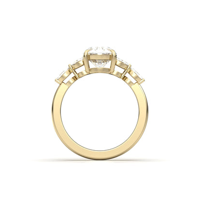 Oval Triple Marquise Accent Stones Moissanite Engagement Ring - Moissanite Engagement Rings
